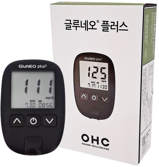 글루네오플러스 혈당체크기 당뇨측정기 채혈기 채혈침 혈당기 시험지없음, 1세트