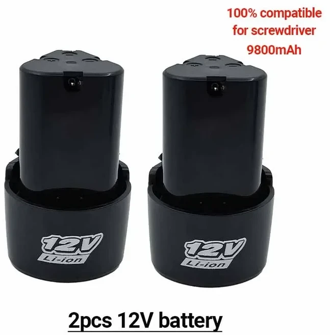 충전식 리튬 이온 배터리 전동 드라이버 드릴 미니 앵글 그라인더 도구 12V 9800mAh 새 제품, 02 2PCS battery