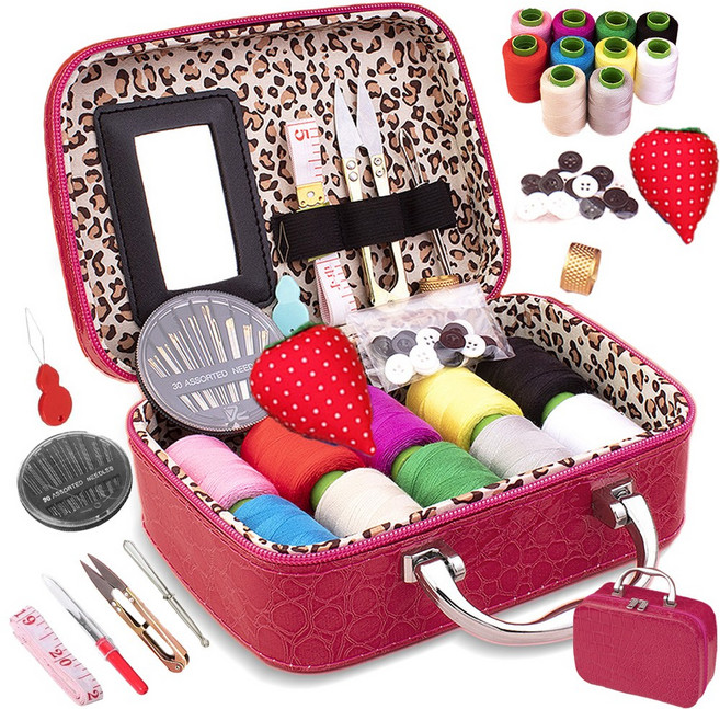 하이로나 반짇고리세트 미니반짇고리 휴대용 바느질 함, 로즈레드, 1세트