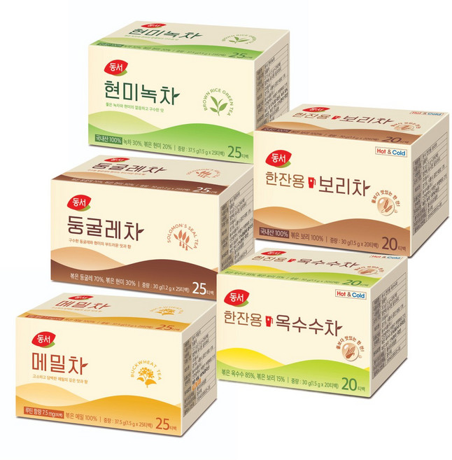 동서 티백 5종세트(현미녹차+둥굴레차+메밀차+한잔용보리차+한잔용옥수수차), 1개