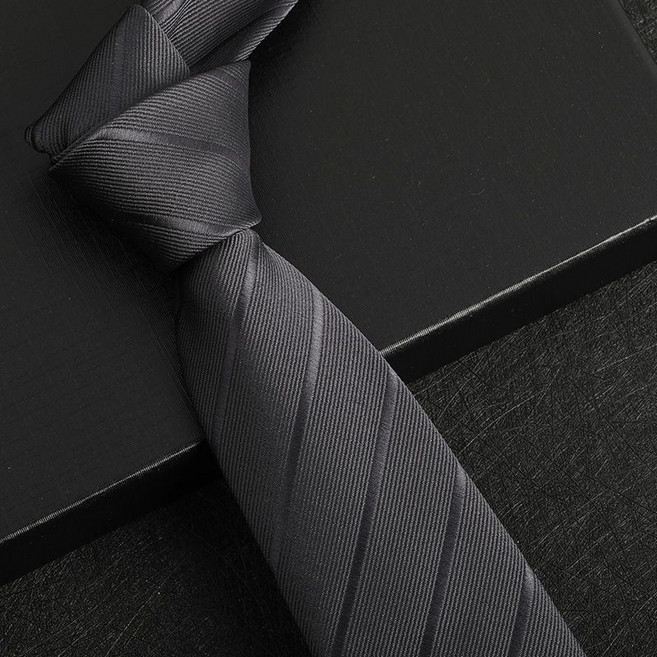 商務領帶正裝 手打新郎結婚領帶 窄版懶人領帶 婚禮黑色灰色條紋西裝領帶, 1個, 8釐米 深灰闇條 手打