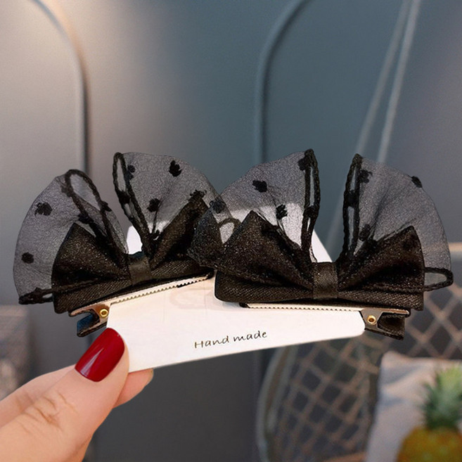 도니주니 여아 망사 오간지 입체 리본 집게핀