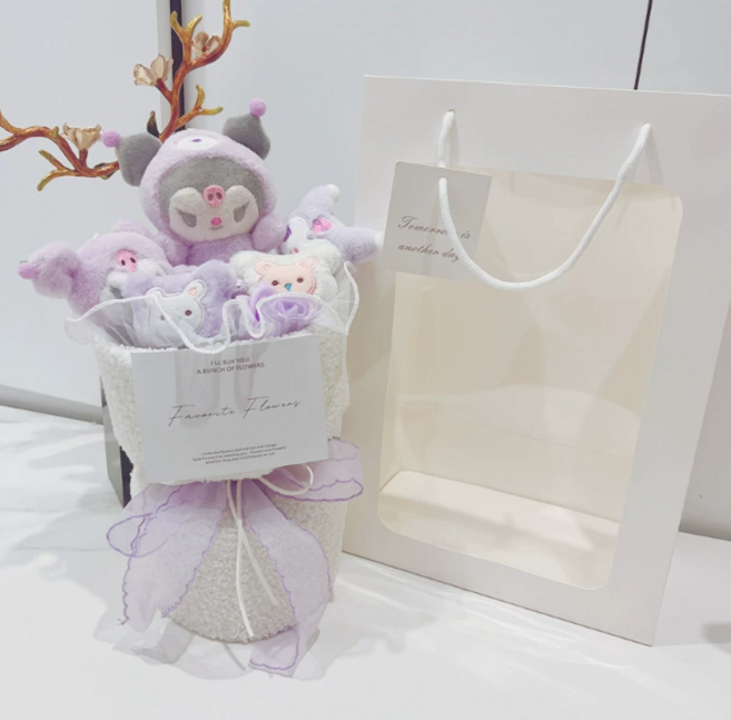 산리오 인형 꽃다발 선물세트 쇼핑백 + 레터링카드 포함 총 3종, 쿠로미, 1개