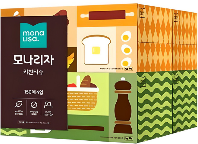 모나리자 천연펄프 키친티슈, 150매, 4개