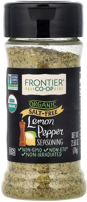 Frontier Co-op 유기농 레몬 후추 시즈닝 무염 70g(2.5온스), Frontier Co-op 유기농 레몬 후추 시즈닝 무 - 쿠팡