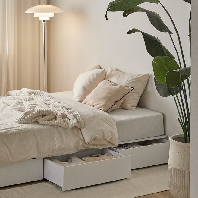 매트리 가득 무헤드 3단 서랍침대 수납 침대프레임 SS Q (프레임 단독), 오크