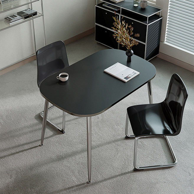 16피스 오슬로 타원형 식탁 카페 탁자 라운드 테이블 책상 데스크, 4인용, 블랙