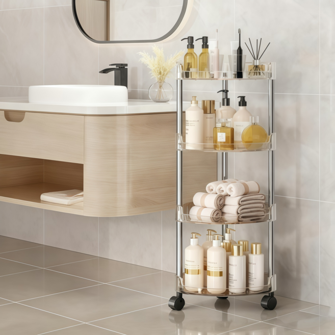 자홀포 무타공 욕실선반 다용도 이동식 스테인레스 투명색 화장실선반 코너선반, 투명, 1개