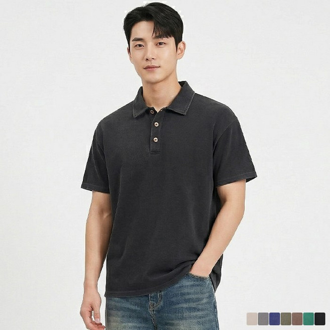 디커스텀 오버핏 피그먼트 반팔 폴로 카라 티셔츠 빅사이즈