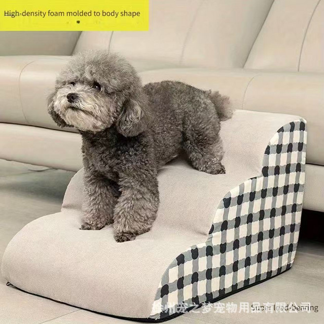 寵物樓梯 幼犬小型犬適用 墊子可拆洗, 1個, 小熊格子三阶梯（35*40*56）