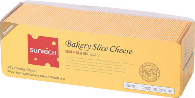 썬리취 베이커리 슬라이스치즈 1.8kg(18gx100매입) / 토스트 샌드위치 재료/ 냉장보관, 1.8kg, 2개