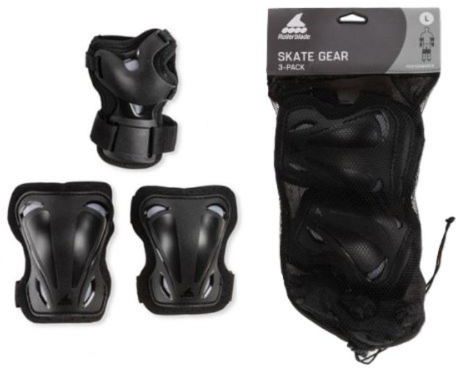 롤러블레이드 SKATE GEAR 3 PACK 성인용 보호대 인라인 킥보드 자전거, 1개, 블랙/그레이