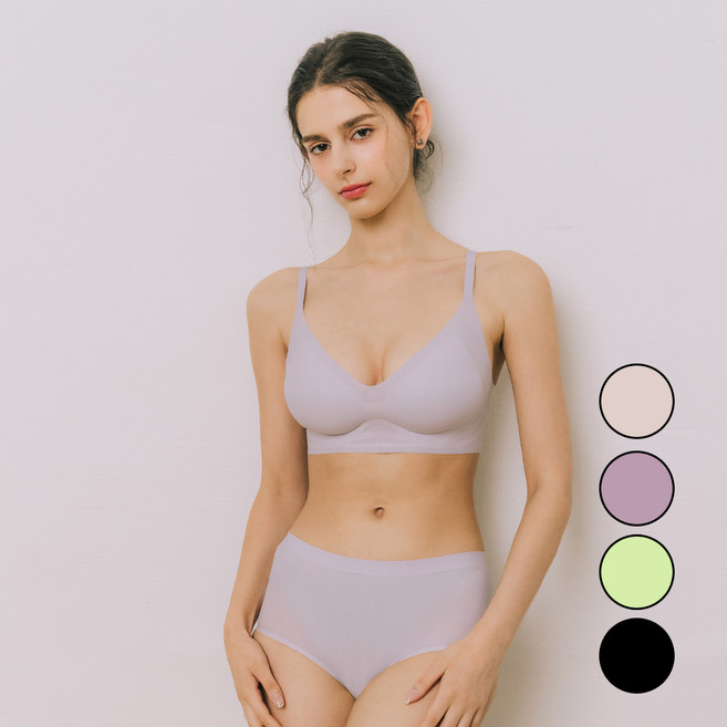베이직스킨 숨쉬는 쿨에어 무봉제 심리스 브라+팬티 세트 BSE-Y272
