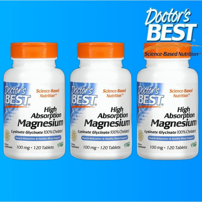 닥터스베스트 고흡수 마그네슘 100mg 120정 라이시네이트 글리시네이트 킬레이트 x3통, 3개
