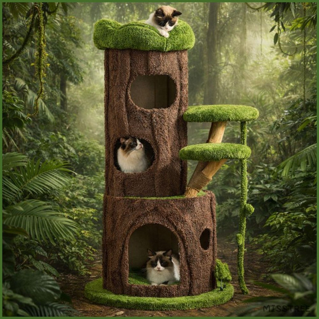 MISSTREE 정글 속 밀림 냥이왕 캣타워 고양이 캣타워 놀이터 고양이 가구 켓타워 대형 소형, 1세트, A