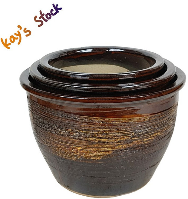 국산옹기화분 낮은옹기화분 국산옹기항아리 옹기화분 3속세트옹기화분 OG-026 케이스스탁, 2호, 1개, 23.5cm