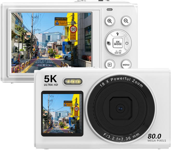 RUNHome 하이엔드 WiFi 디지털 카메라 8000W 픽셀 여행용 인생+128G메모리카드, 화이트