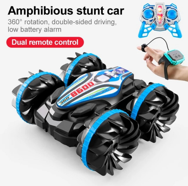 RC카 RC 자동차장난감 LED 수륙양용 자동차 듀얼 리모컨 방수 스턴트 카 양면 플립 드리프트 드라이브 360 ° 회전 어린이 장난감 신제품, 2) B600 B With Watch, 1개