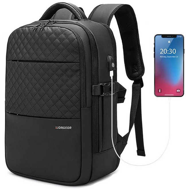 O-TBOST 남성용 비즈니스 백팩 17인치 노트북 백팩 USB 충전 포트 포함 방수 여행용 대학 백팩 블랙. 대형, 블랙