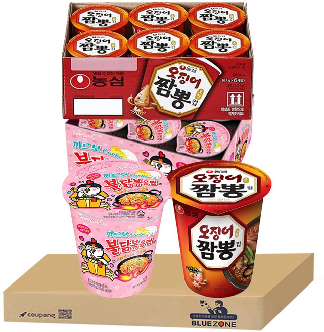 블루존 오징어짬뽕 소컵라면 67g (6입)+까르보불닭 소컵라면 80g (6입)