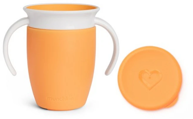 먼치킨 미라클 360 손잡이컵 뚜껑 세트, 오렌지색, 1세트, 207ml - 쿠팡