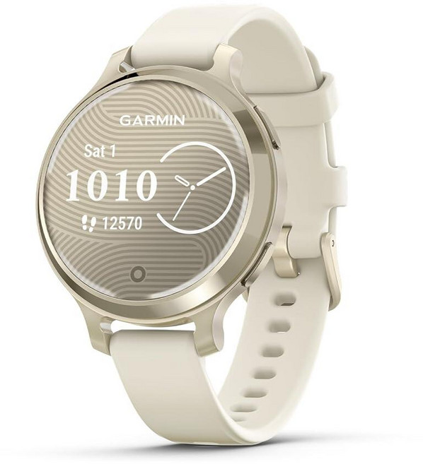 Garmin Lily® 2 액티브 작고 세련된 스마트워치 내장 GPS 숨겨진 디스플레이 패턴 렌즈 최대 9일의 배터리 수명 본 실리콘 밴드가 있는 루나 골드, Garmin Lily® 2 액티브, 작고 세련된 스마, 1개