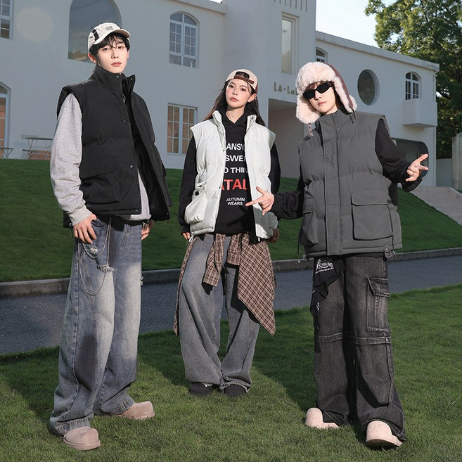 Komorebi 겨울 기모 보온 조끼 방한 조끼 민소매 운동 조끼