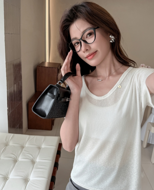 무니유유 텐셀원단 냉감 아이스 쿨 버튼 라운드 찰랑 시스루 반팔 티셔츠