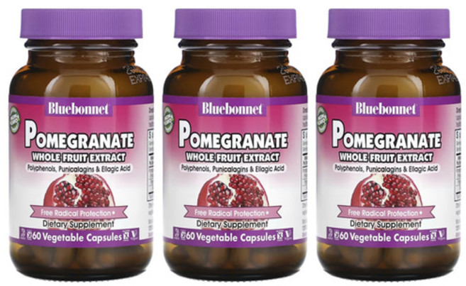블루보넷 Bluebonnet 석류 Pomegranate 추출물 60베지캡슐 3개 엘라 그산 직산 폴리페놀 푸니 칼라긴스 칼린 퍼니칼진스 푸니카간 ellagic acid, 60정