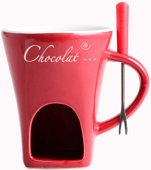 퓨어제이드스톤 치즈 카페 세라믹 퐁듀팟 세트 다크 스텐 초콜릿 퐁듀 2칸 냄비 퐁듀그릇 녹이기, 2142 레드, 1개