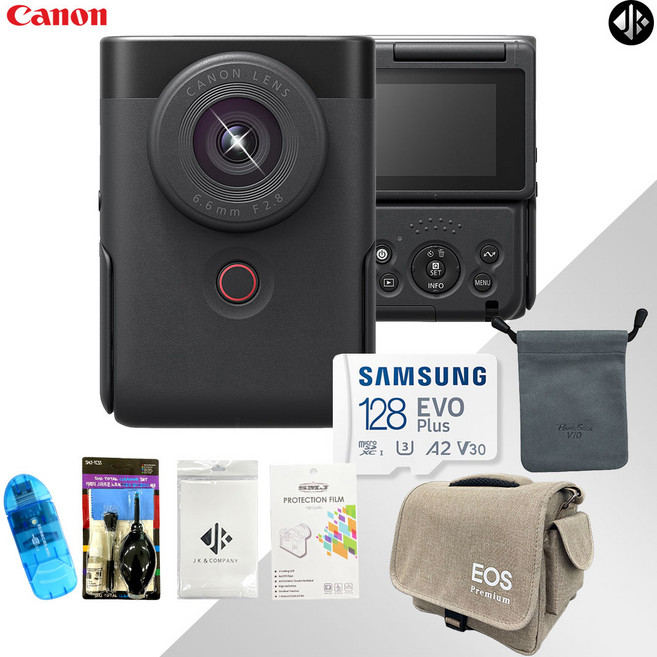 [포토리뷰이벤트] 캐논 PowerShot V10 블랙 + 512GB + EOS가방+액정보호필름+융+청소도구+리더기 _WJK, 128GB 패키지