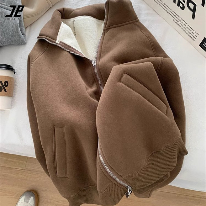 남녀공용 베이직 오버핏 두꺼운 양털 기모 후드집업 캐주얼 멀티핏 지퍼 점퍼 뽀글이 자켓 후드티