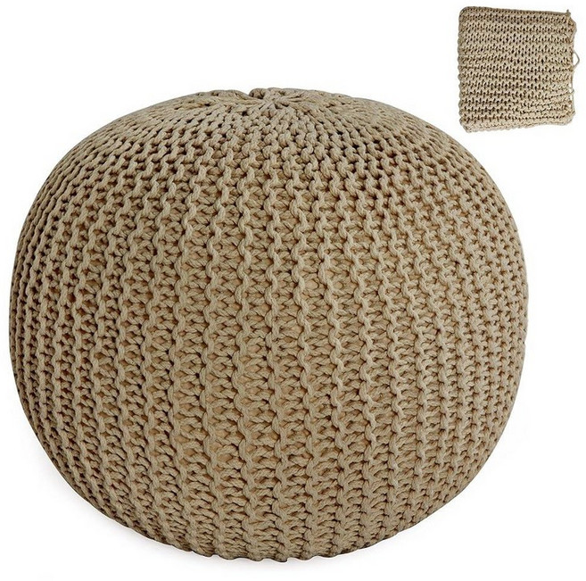 홈비스 언팩 오스만 푸프 커버 100% 면 수제 니트 오스만 푸프 커버 둥근 발 의자 바닥 빈백 의자 거실 침실용 발 받침대 보관함 카키(충전재 없음 커버만 가능), Khaki, 카키