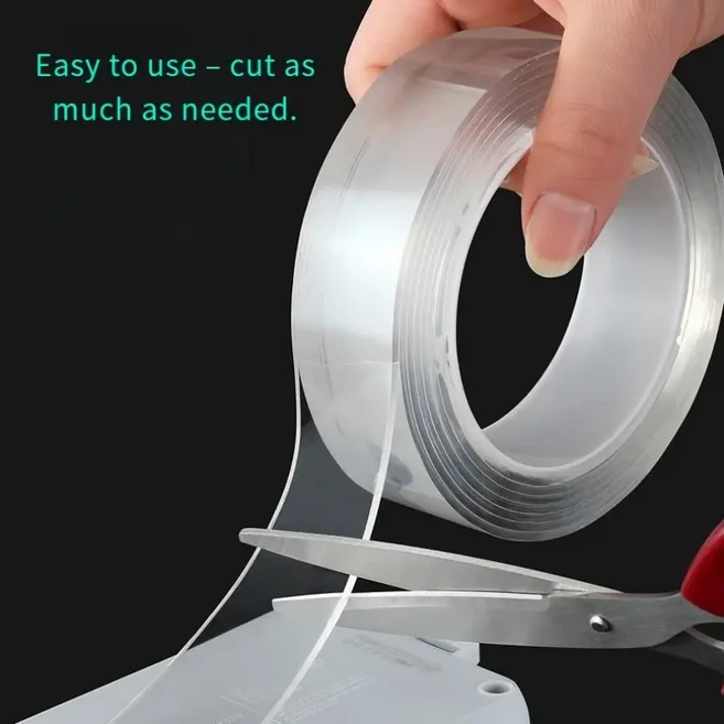 1/2/3/5M 투명 나노 투명 테이프 페이스 재사용 가능한 방수 깨끗한 욕실 양면 테이프, 2mmx2cmx3m