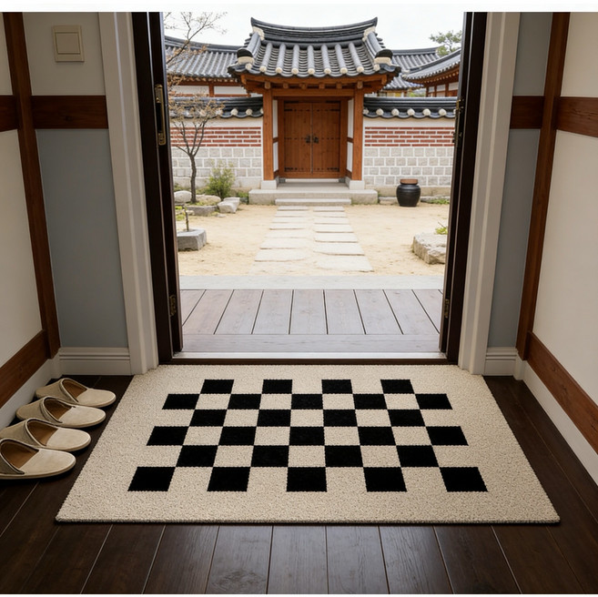 갬성더한 체크 패턴 현관코일매트, 1개, 블랙+베이지