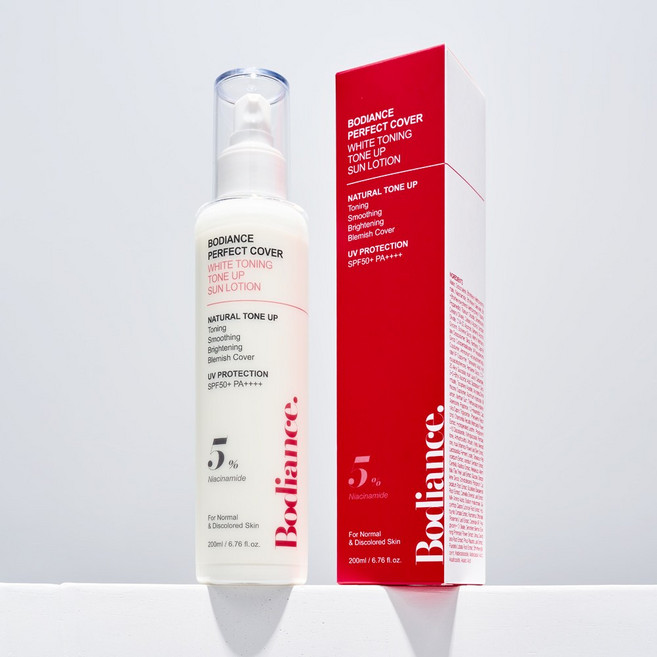 바디언스 퍼펙트 커버 화이트 토닝 톤업 선크림 200ml 저자극 혼합자차 파데프리 미백, 1개
