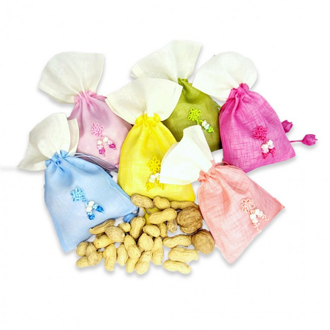 전통 모시 매듭 주머니 견과류 보관용 부럼 포장 파우치 정월 대보름 땅콩 호두 보관함, 1개, 1g
