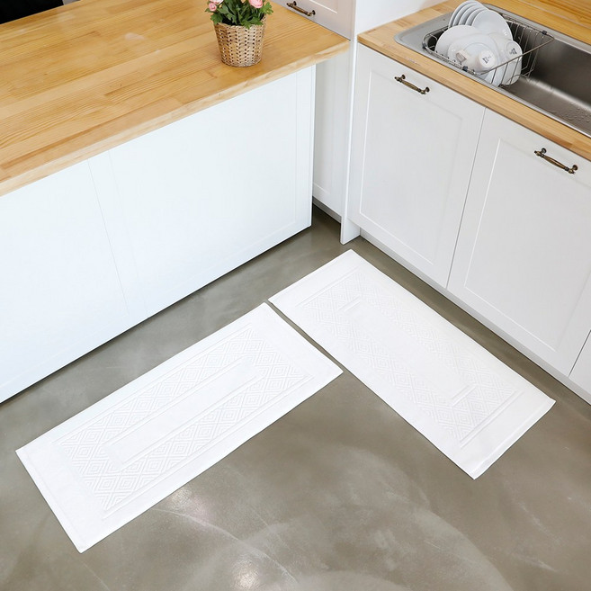 어메니티타올 클래식 빨아쓰는 호텔 주방 욕실 타월 발매트 2장 세트, 화이트 2장