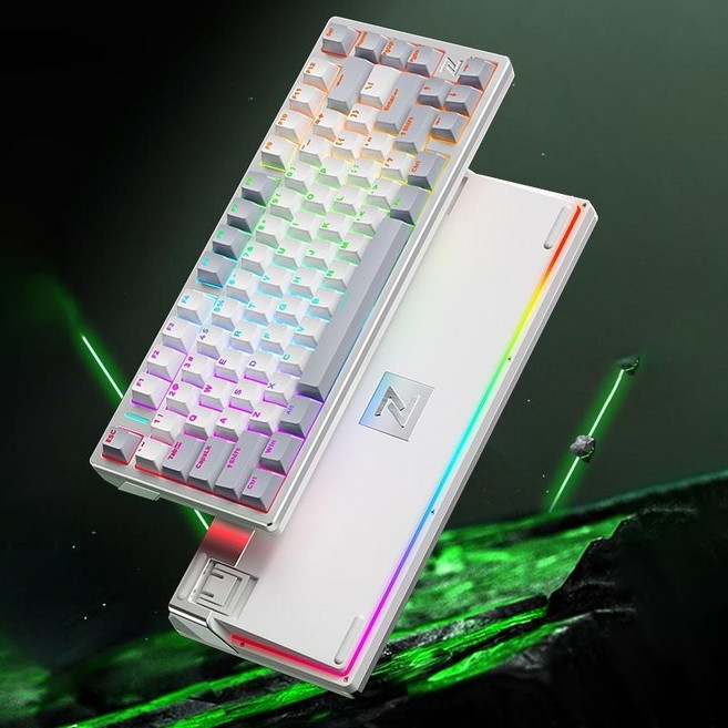 MCHOSE Z75 알루미늄 게이밍 기계식 키보드 유무선 겸용 텐키리스 핫스왑, 실버 - 히아신스V3축