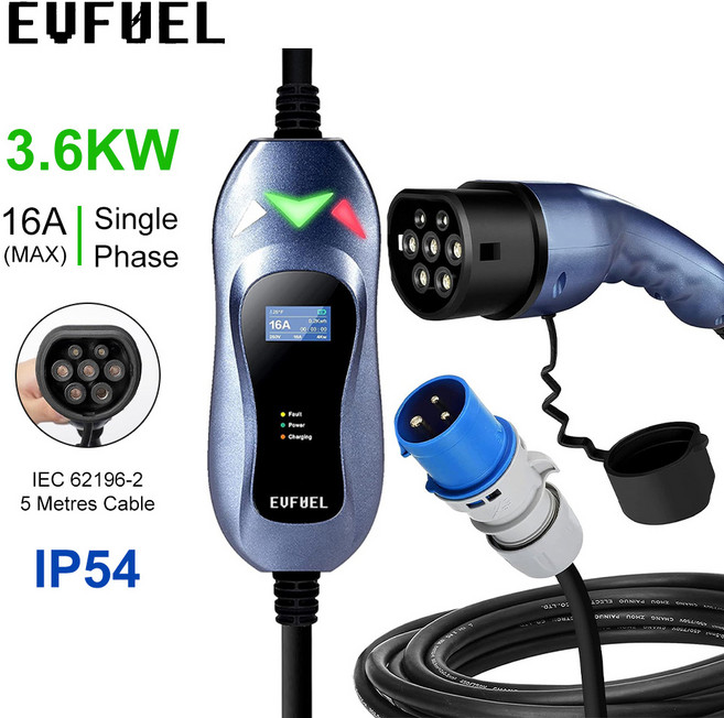 EVFUEL EV 충전 케이블 타입 2 에서 전기 자동차 11KW CEE 3 상 380V 16A 5 M, 01 CEE1P-16A 3.6kw 5M