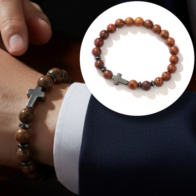 뮤젠트 남녀 공용 천주교 나무 묵주팔찌, 1개, 우드