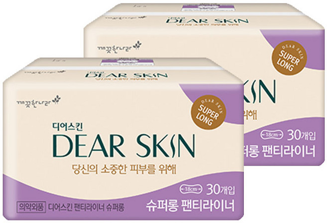 깨끗한나라 디어스킨 슈퍼 롱 팬티라이너, 슈퍼롱, 30개입, 2개