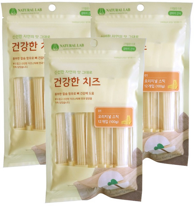 네츄럴랩 건강한치즈 강아지간식 스틱, 오리지널 스틱, 100g, 3개