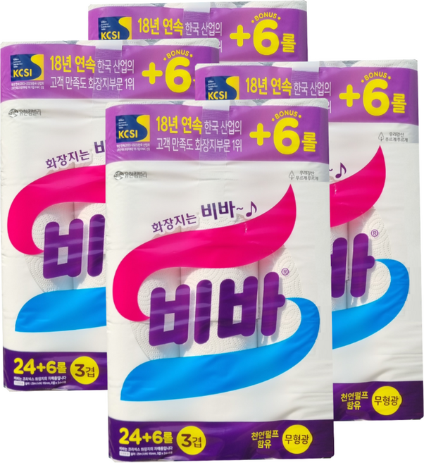 비바 도톰한 무형광 화장지 3겹 25m 30롤 4팩, 4개