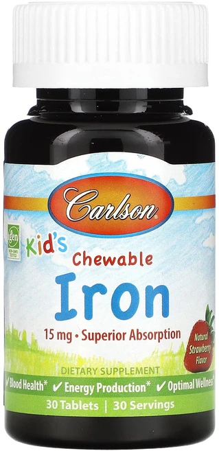 Carlson 어린이용 츄어블 철분 딸기 맛 15mg 30정, Carlson어린이용츄어블철분딸기맛15mg30정, 1개 - 쿠팡