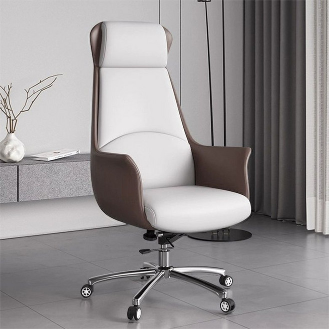 회장님의자 사장님 360도회전 틸팅 쿠션 눕는 고정 시피 170도 강철 높이조절, 강철 다리, 높은등-다크브라운+화이트