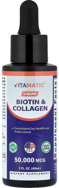 Vitamatic Liquid Biotin & Collagen 2 fl oz 60 ml, Vitamatic, Liquid Biotin & Col, 60ml, 1개 - 쿠팡