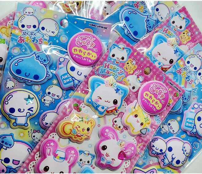 헤이세이 모찌모찌 입체 스티커 올록볼록 마쉬멜로스티커 아와와짱 뮤짱, 핑크
