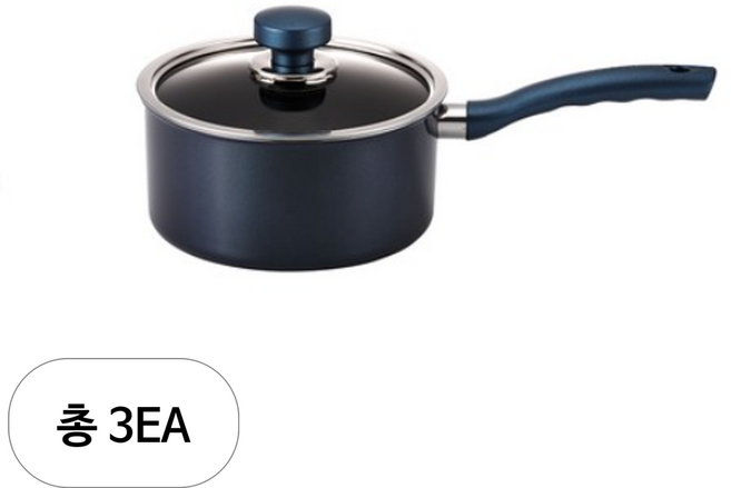해피콜 클래식 다이아몬드 냄비 편수, 18cm, 블루, 3개