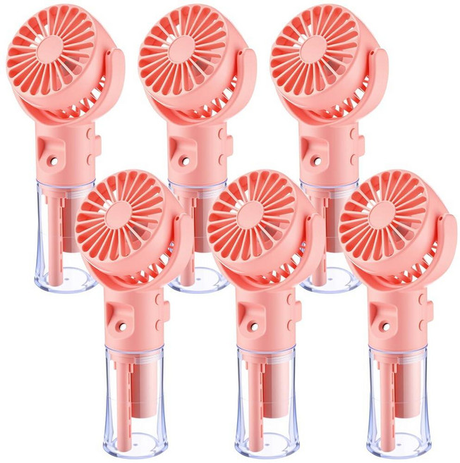 ZeahVeyora 6 Pack Handheld Portable Misting Fan 4 Speeds Rechargeable Battery Operated Fan with Wa, Pink
